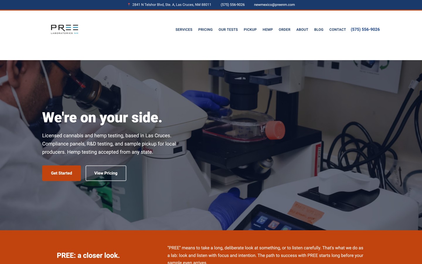 PREE Laboratories cannabis testing lab website hero
